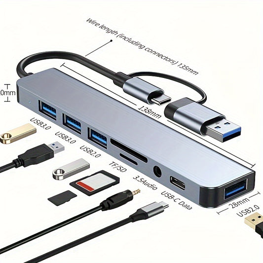 8-Port USB-C Hub: USB 3.0, SD/TF Reader, Audio, for Laptops & MacBook Pro