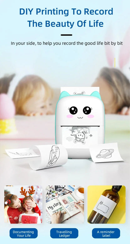 Mini Cat Portable Bluetooth Printer – 58mm Thermal Photo & Label Printer