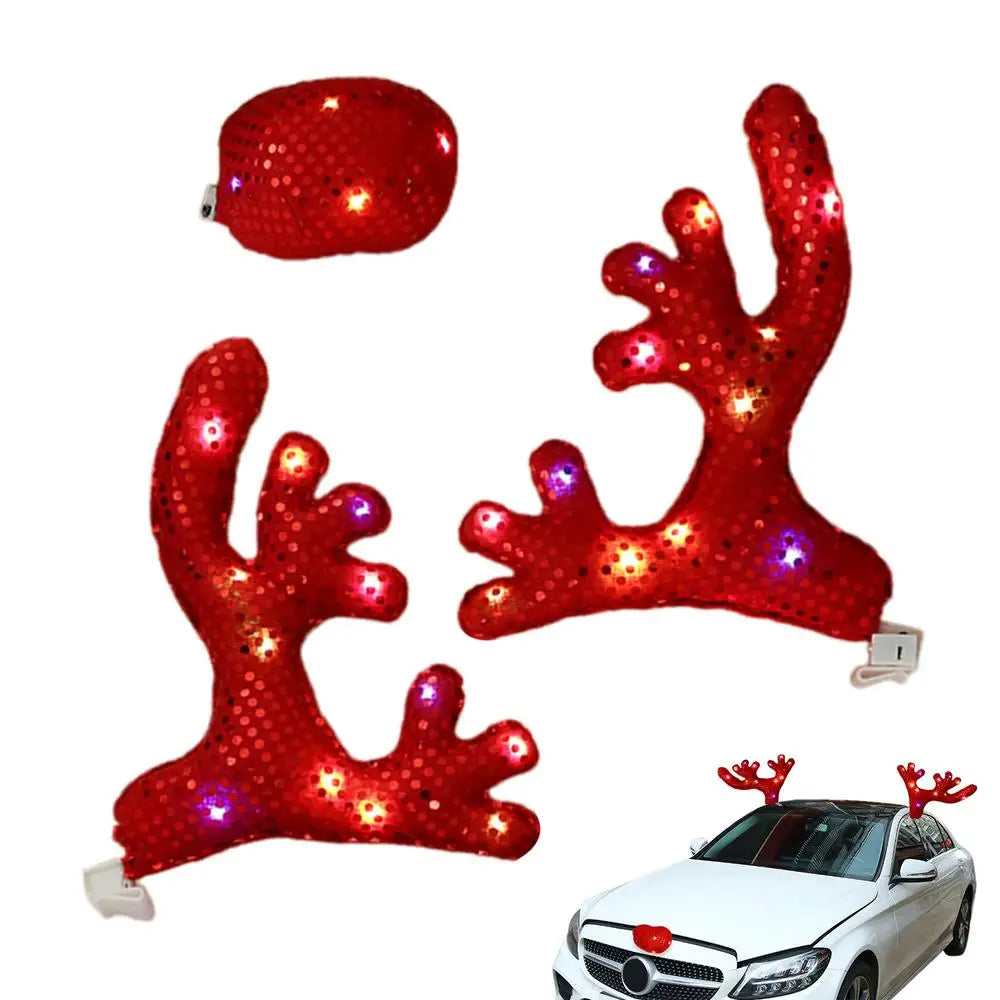 LED Car Antler Decoration Kit – Reindeer Christmas Vehicle Costume