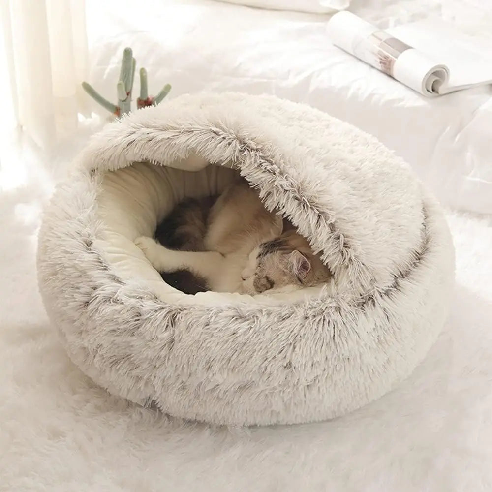 Soft Plush 2-in-1 Pet Bed – Round Cat & Dog Sleeping Nest