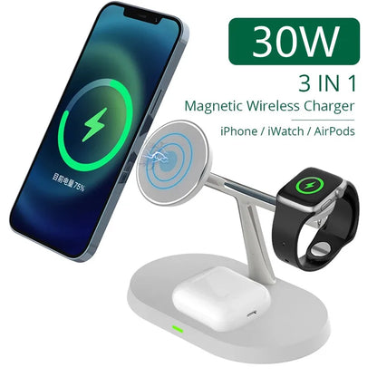 Power Up in Style – 3-in-1 Wireless Charger for Phones, Watch & Earbuds!