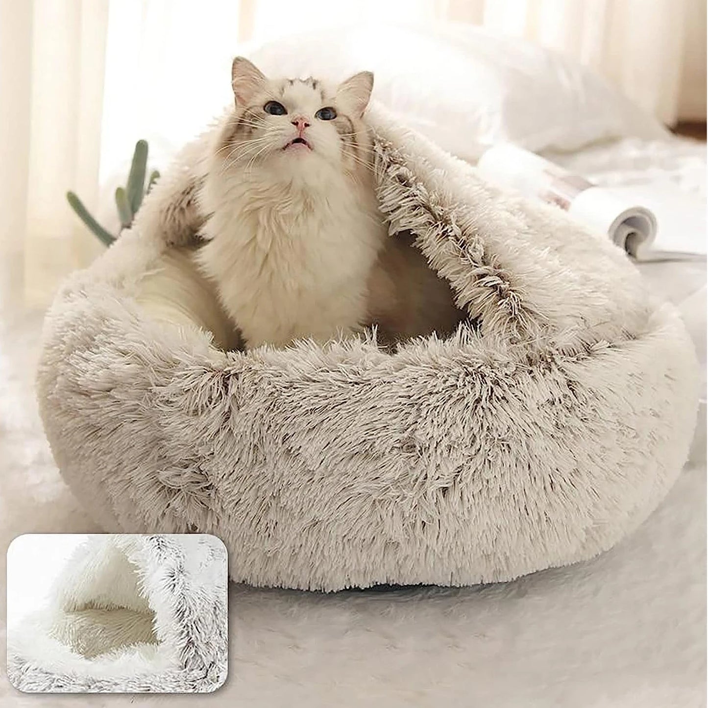 Soft Plush 2-in-1 Pet Bed – Round Cat & Dog Sleeping Nest