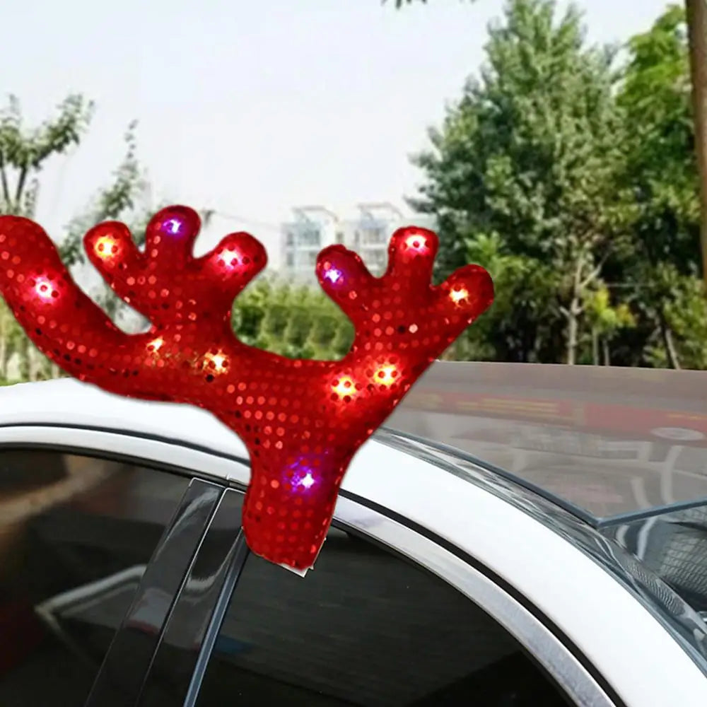 LED Car Antler Decoration Kit – Reindeer Christmas Vehicle Costume