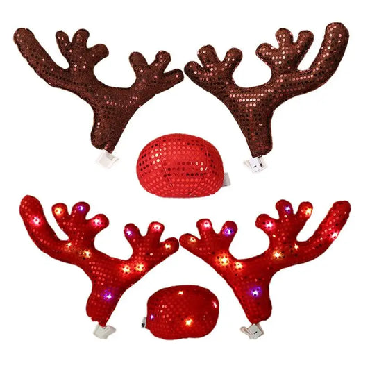 LED Car Antler Decoration Kit – Reindeer Christmas Vehicle Costume