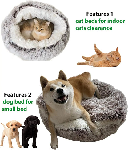 Soft Plush 2-in-1 Pet Bed – Round Cat & Dog Sleeping Nest