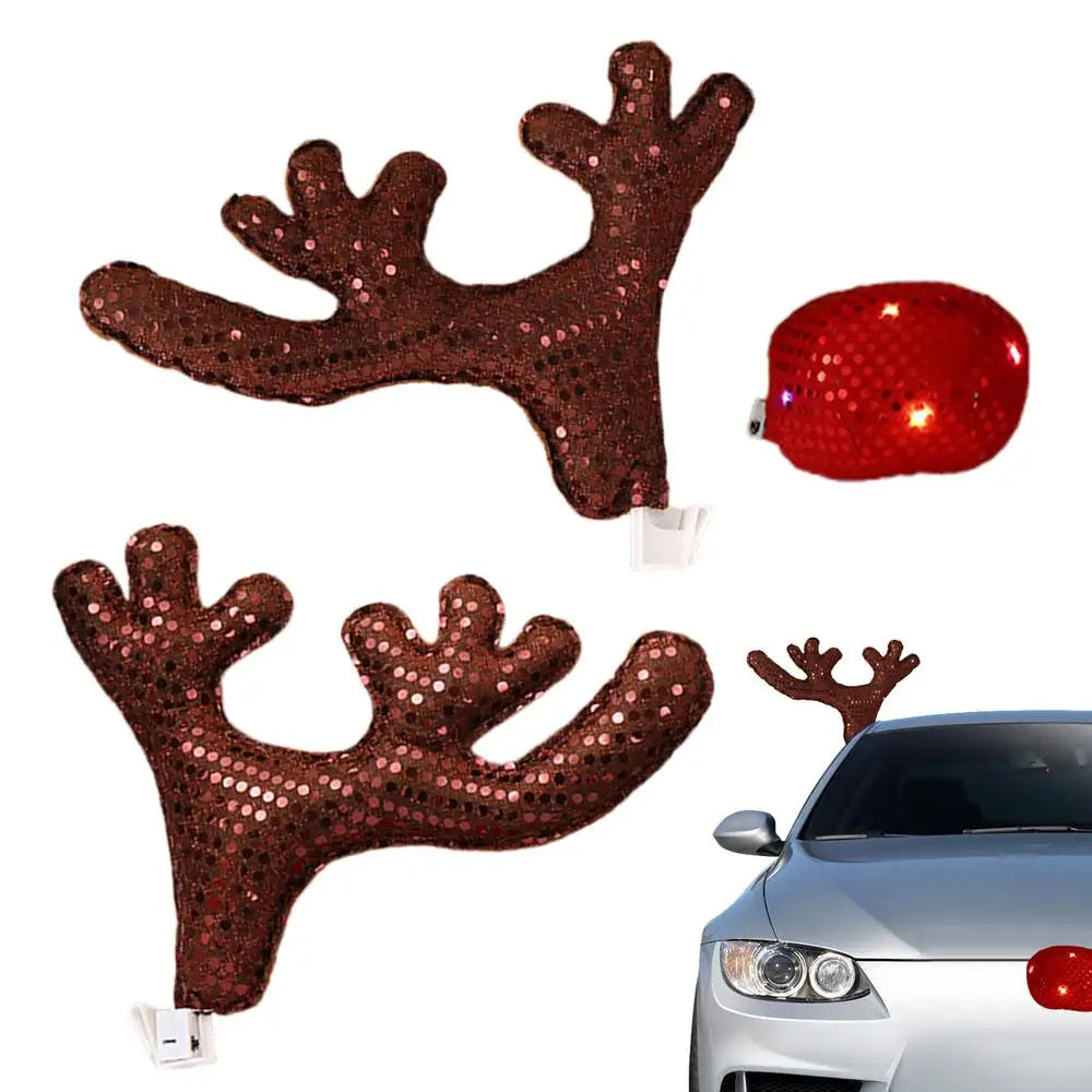 LED Car Antler Decoration Kit – Reindeer Christmas Vehicle Costume