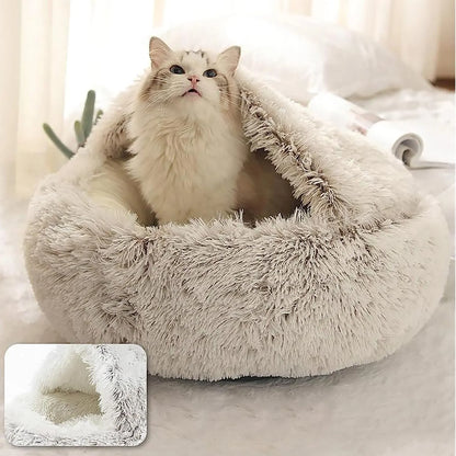 Soft Plush 2-in-1 Pet Bed – Round Cat & Dog Sleeping Nest