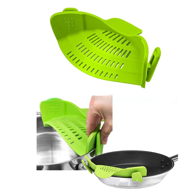 Strainer Clip – Universal Drain Rack for Pans, Bowls, and Washing Vegetables, Rice, Pasta.