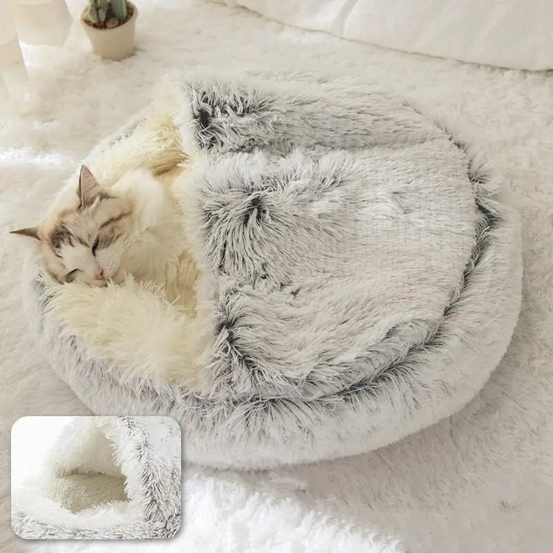 Soft Plush 2-in-1 Pet Bed – Round Cat & Dog Sleeping Nest