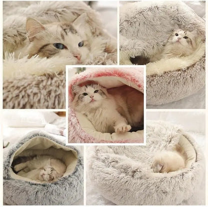 Soft Plush 2-in-1 Pet Bed – Round Cat & Dog Sleeping Nest