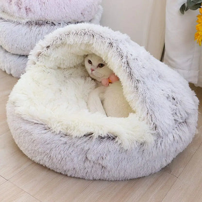 Soft Plush 2-in-1 Pet Bed – Round Cat & Dog Sleeping Nest