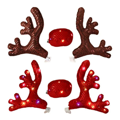 LED Car Antler Decoration Kit – Reindeer Christmas Vehicle Costume