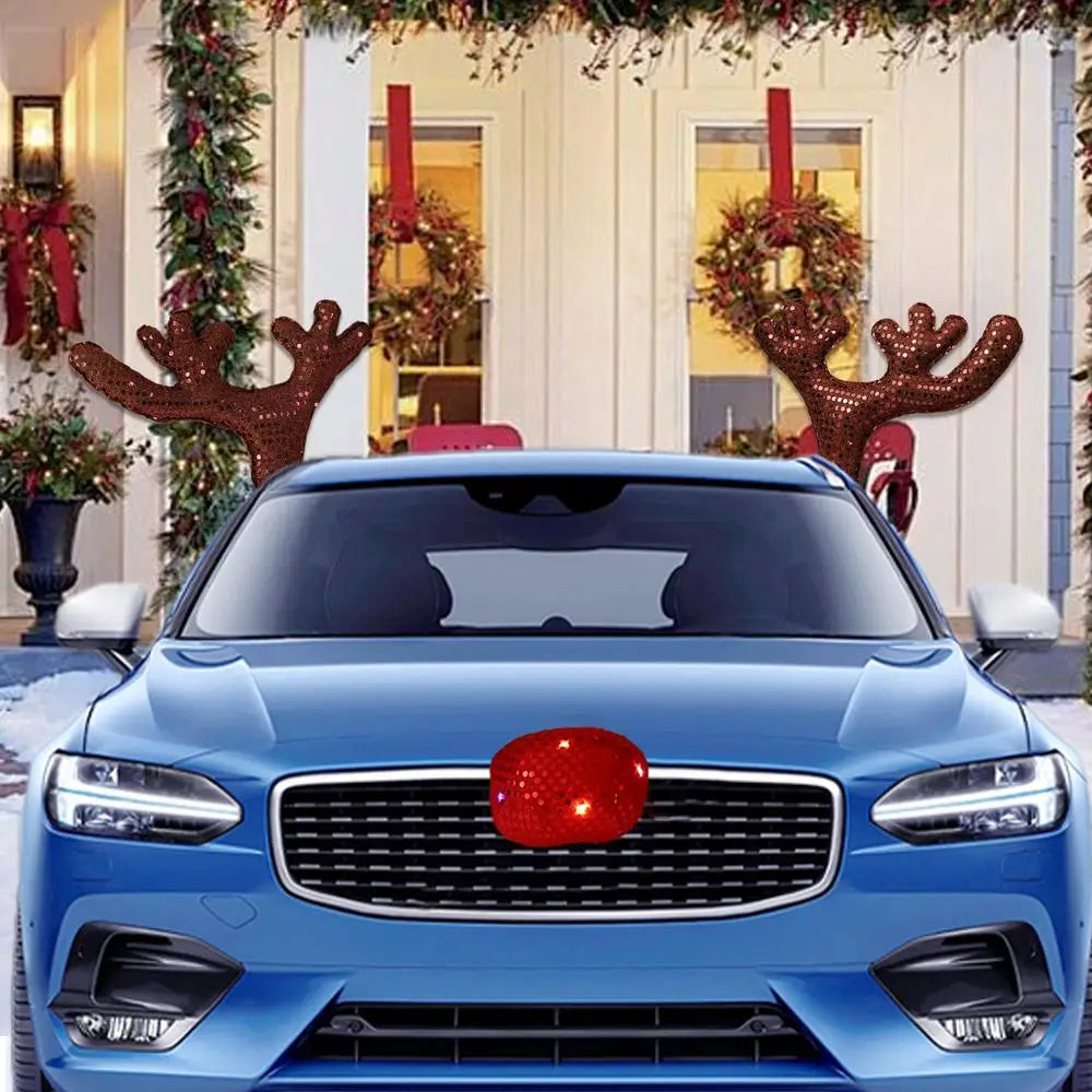 LED Car Antler Decoration Kit – Reindeer Christmas Vehicle Costume